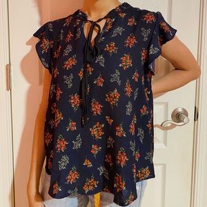 Navy Blue Floral Blouse